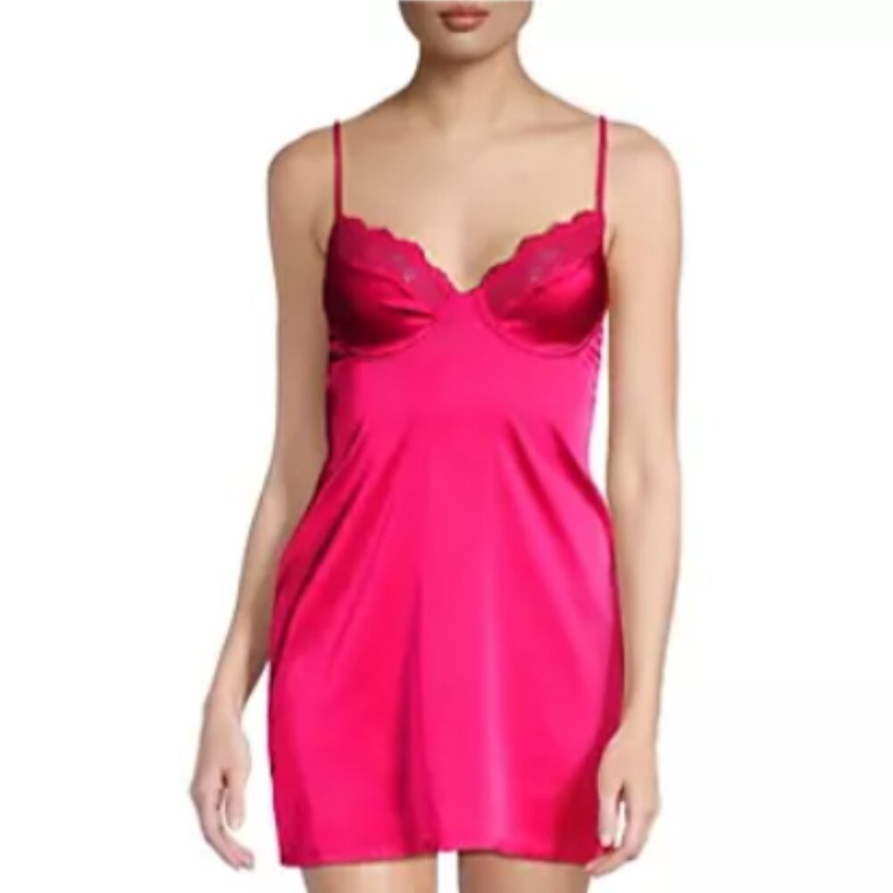 Kat the Label Satin Slip Minidress Lingerie Hot Pink